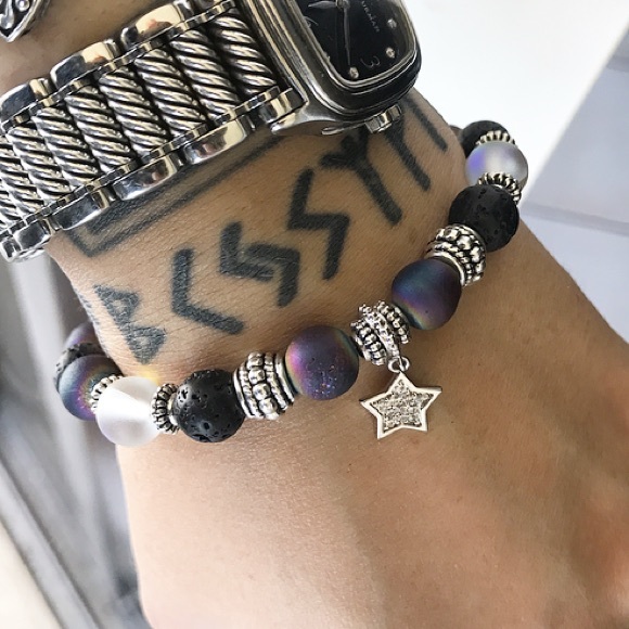 Druzy quartz Lava rock white gold plated cz star - Picture 6 of 8